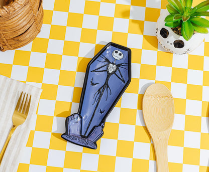 Silver Buffalo Disney Tim Burton's The Nightmare Before Christmas Featuring Jack Skellington Pumpkin King Coffin Shaped Sculpted Ceramic Spoon Rest