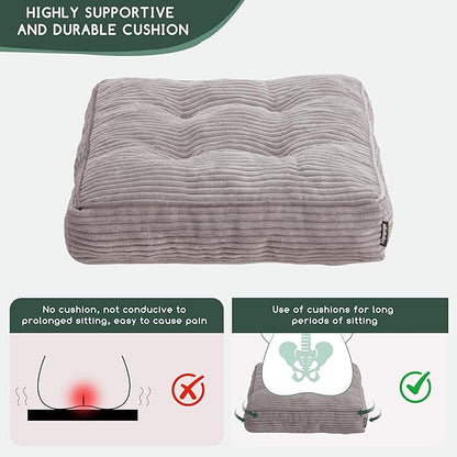 Tufted Corduroy Recliner Seat Cushion for Elderly, High Density Foam Large Square Seat Cushion for Recliner Chair, Floor Pillow, Office Chair, Car, No Pressure on Thighs, 20x20x4