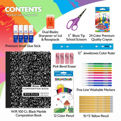 BAZIC Products Back to School Starter Pack, 60 Pieces, Elementary, for Students Teachers Donations