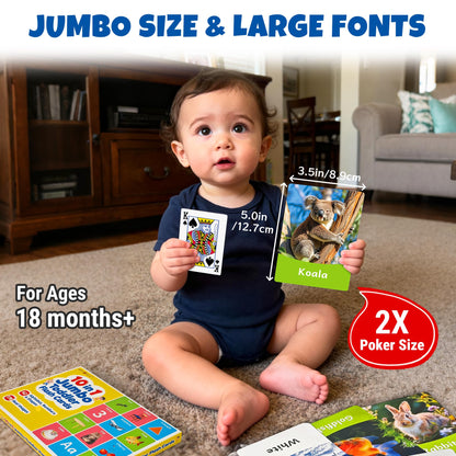 rokt&razo 96 Jumbo Toddler Flash Cards, 10 Topics, 176 Real Images | Alphabet, Numbers, Colors, Shapes & Daily Objects, Fruits - Learning Activities for Ages 1-3, Preschool Educational Tool