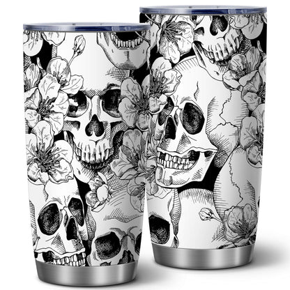ATHAND Goth Skull Floral Tumblers,20 Oz Halloween Insulated Stainless Steel Iced Coffee Tumbler with Lid,Funny Travel Coffee Mug Cup Water Bottle,Novelty Gift for Trick or Treat Birthday Party,1 Pcs