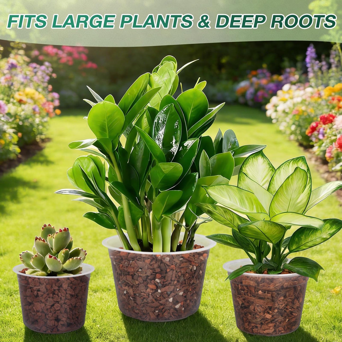 GUGEMEI 12/10/8 Inch Clear Nursery Pots with Drainage Holes, 12 Pack Flexible Large Plant Pots for Plants, Plastic Clear Pots for Seedling, Shrubs, Herbs, Flowers, Vegetables