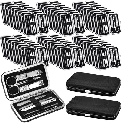 Geosar 50 Set 8 in 1 Travel Manicure Kit Bulk Professional Nail Clippers Pedicure Nail Care Tools Grooming Stainless Steel Set with Portable Travel Case, Gift for Valentine Men Women(Black)
