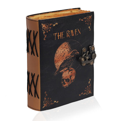 Leather Gothic Journal Magical Raven Skull Spiral Notebook Mystery Crow Journal Grimoire Witchcraft Spellwork Journal Great for Halloween and Raven Lovers Aesthetic Leather Journal for Men and Women (8 x 6 inches)