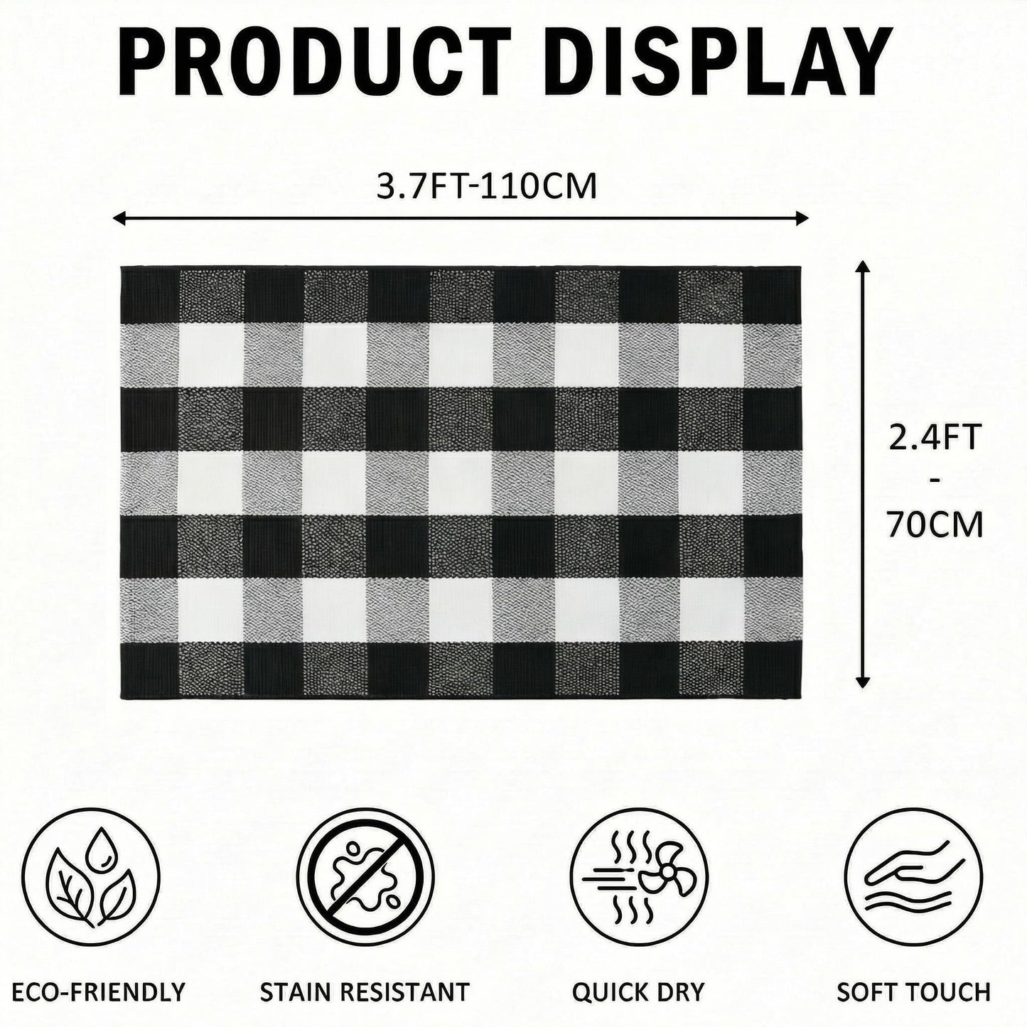 WAYYE Buffalo Plaid Outdoor Rug 27.5" x 43" Black and White Checkered Area Rug Washable Doormats Indoor Outdoor Rugs for Layered Front Door Mats, Porch, Entryway, Kitchen, Farmhouse