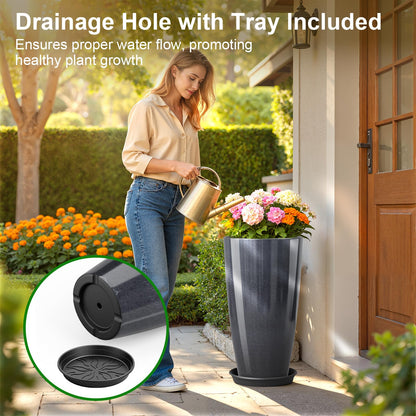 QCQHDU 21 inch Tall Planters for Outdoor & Indoor Plants, 2 Pack Sturdy Plant-Flower-Tree Pots for Front Porch Patio Deck Living Room Decor