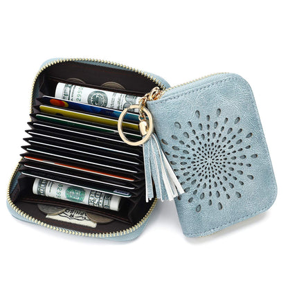 APHISON RFID Credit Card Holder Zipper Card Case Keychain Small Wallet for Women 1927 BLUE