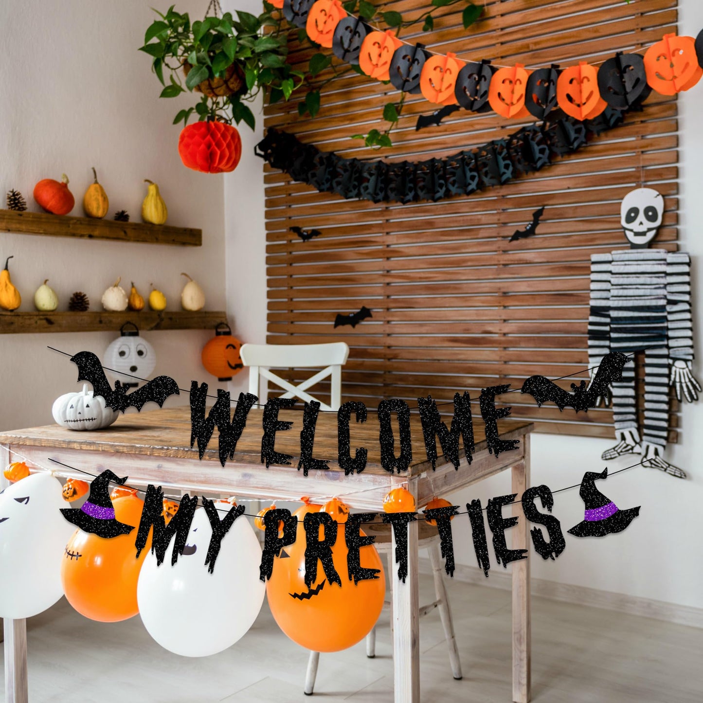 Welcome My Pretties Banner Sign - Halloween Decorations, Welcome Sign Door Hanger, Witches Mantel Fireplace Party Decorations