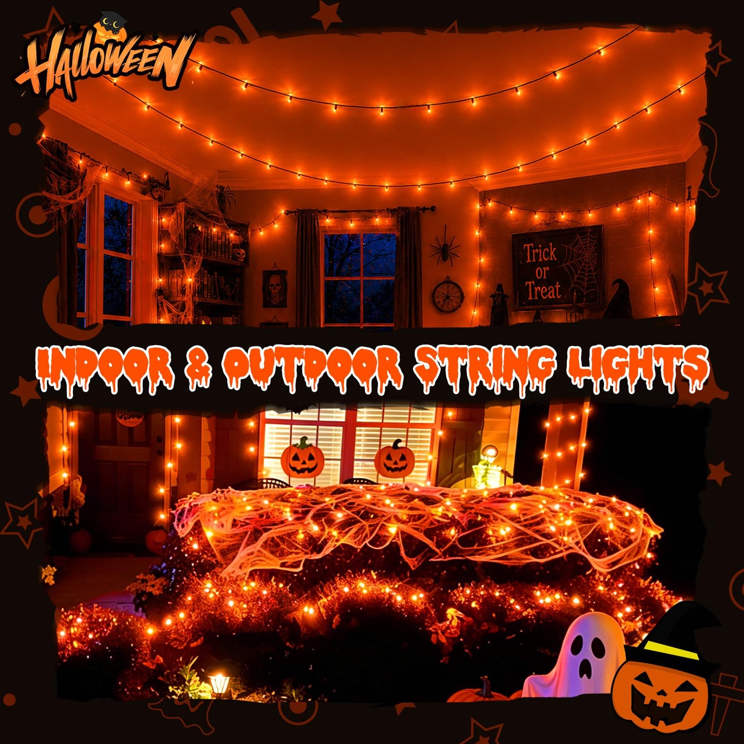 QITONG 165ft 500 LED Orange String Lights, Twinkle Lights Outdoor Waterproof with 8 Modes, Green Wire Orange Christmas Light Plug in Indoor with Timer Memory