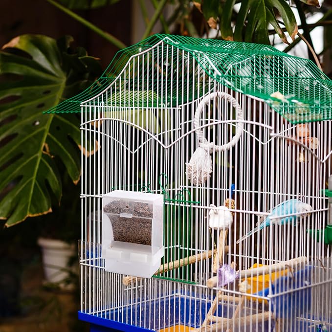 No Mess Automatic Parrot Feeding Container 450 Gram Acrylic Bird Feeder Splash-Proof Seed Dispenser for Cage Pigeons Parakeets Pet Supplies