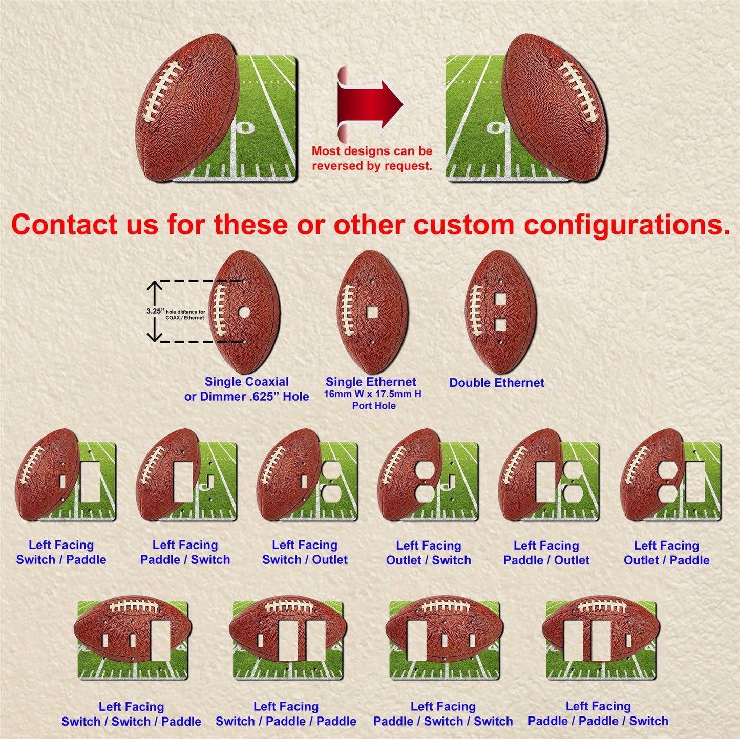Off The Wall Plates - American Football Decorative Acrylic Cover - Single Light Switch