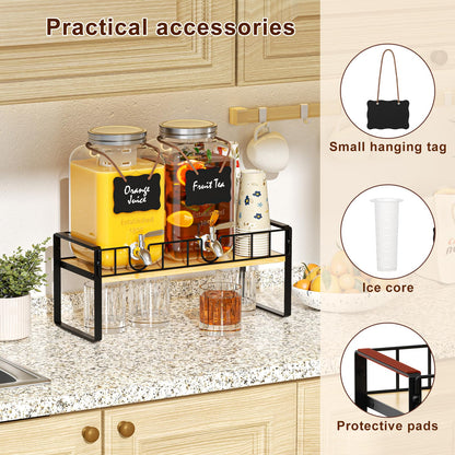 Zuyachuza 2-pack 1 Gallon Drink Dispenser,Glass Beverage Dispenser with Spigot,Lemonade dispenser Bamboo Stand for Outside, Glass Drink Dispensers for Parties with Ice Core