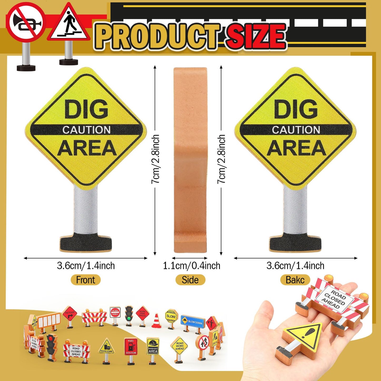 Blosssound Wooden Toys Set for Preschool Classroom - Multicultural Career People Blocks Educational Wooden Play for Kids Learning Toys Play Games Activity Supplies(26 Pcs,Construction Signals)