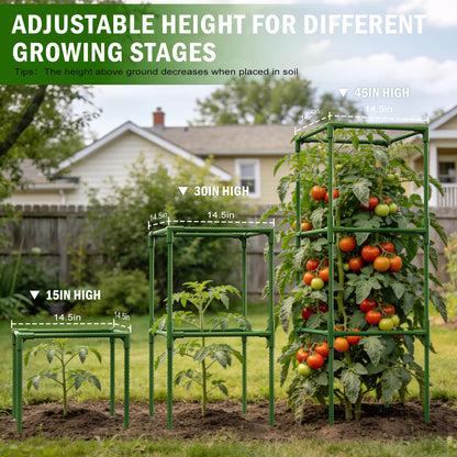 Uyittour 3 Pack Square Tomato Cages for Garden, 45" Heavy Duty Tomato Trellis Plant Support Cages for Raised Garden Bed Climbing Vegetables, Set with Garden Gloves, 20 Clips & 65FT Tie Wire