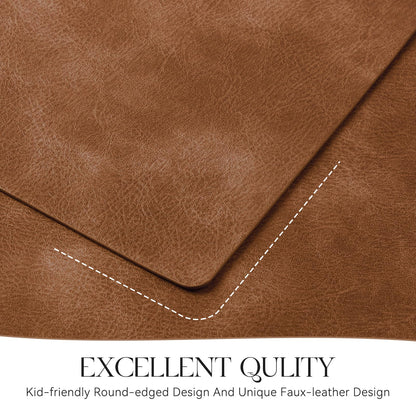 MOSAYT Vinyl Placemats Set of 4-12 X 17 Inch - Faux Leather 100% Waterproof Oil-Proof Wipeable PU Place Mats, Heat Resistant Reversible Table Mats for Kitchen, Dining, Outdoor, Reddish Brown