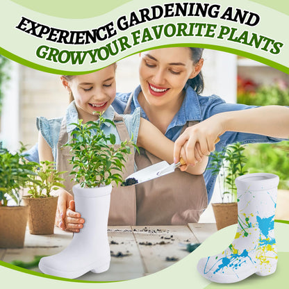 Yerliker 4 Pcs Mini Spring Boot Vase 5.91'' Tall DIY Boot Ceramic Planter White Finish Flower Vase Centerpieces with Palette Paintbrush Pigment for Indoor Outdoor Home Room Office Decor