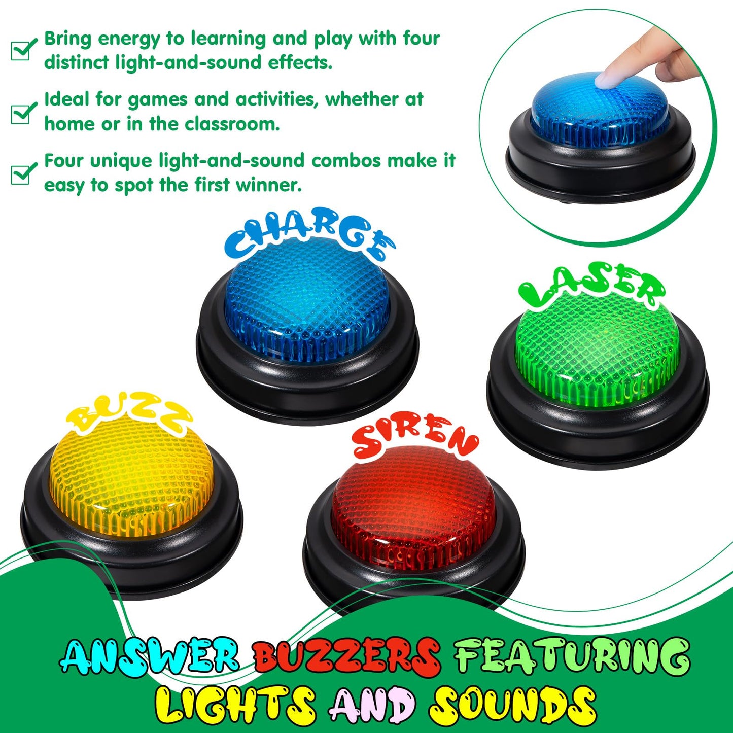 YTZRLO 8-Pack Game Buzzers for Trivia Games – Classroom Quiz Buzzers with Lights & Sounds for Learning, Parties & Family Fun