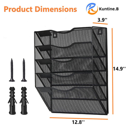 Kuntine.B Wall File Organizer Office Hanging Magazine Holder Wall File Organizer for Office Home (Black, 5 Tier)