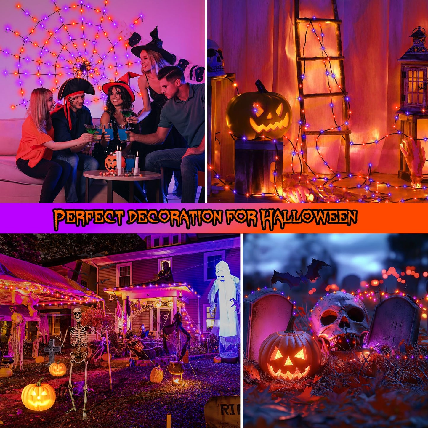 2 Pack Halloween Fairy Lights Plug in, 33Ft 100 LED Micro Starry String Lights with Remote Timer 8 Modes, IP68 Full Waterproof Twinkle Lights for Indoor Halloween Decor (Orange Purple)