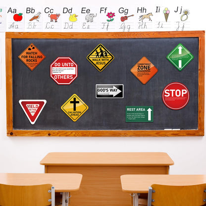 Frienda 10 Pcs Christian Road Sign VBS Road Trip Decorations Paper Religious Bulletin Board Cutouts Construction Party for Halloween Trunk or Treat Classroom Bible Sunday School Church Decor
