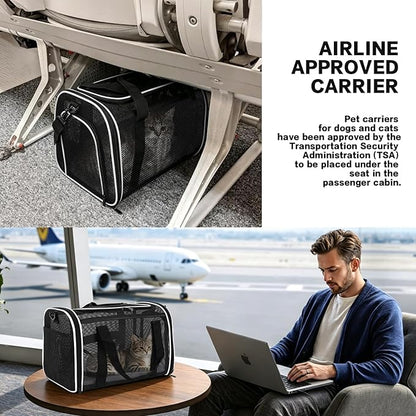 Cat Carrier Dog Carrier Pet Carriers Soft-Sided Cats Bag Animal Carriers Puppy Carrying Bag TSA Airline Approved Small Dog Carrier Soft Sided, Collapsible Travel Carriers for Big Cats(Up to 16lbs),