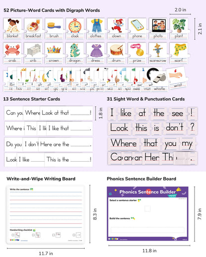 CHEFAN Sentence Building for Kids, Learn to Read & Write, Sight Words Learning Toy, Sentence Board with Writing Board, Speech Therapy for Preschool Kindergarten