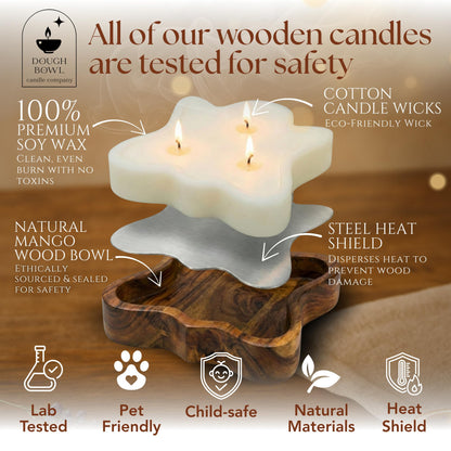 Dough Bowl Candle Co. Ghost Candles - 7x7x2in Halloween Candles, Wooden Fall Candle Decorations with Candy Corn Scent, Cute Fall Room Decor, 100% Soy Wax, Autumn Aesthetic with 35h Burn Time