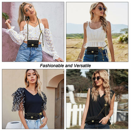 YAMEIZE Mini PU Leather Chain Belt Bag for Women Quilted Waist Purse Crossbody Fanny Pack Detachable Belt Chain