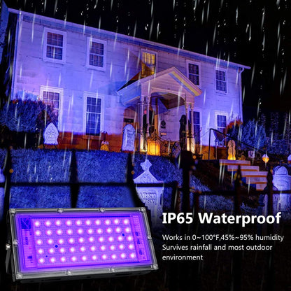 Indmird 2 Pack 50W Black Lights, Blacklight Flood Light with Plug and Switch,for Glow Party, Halloween, Fluorescent Poster, Body Paint