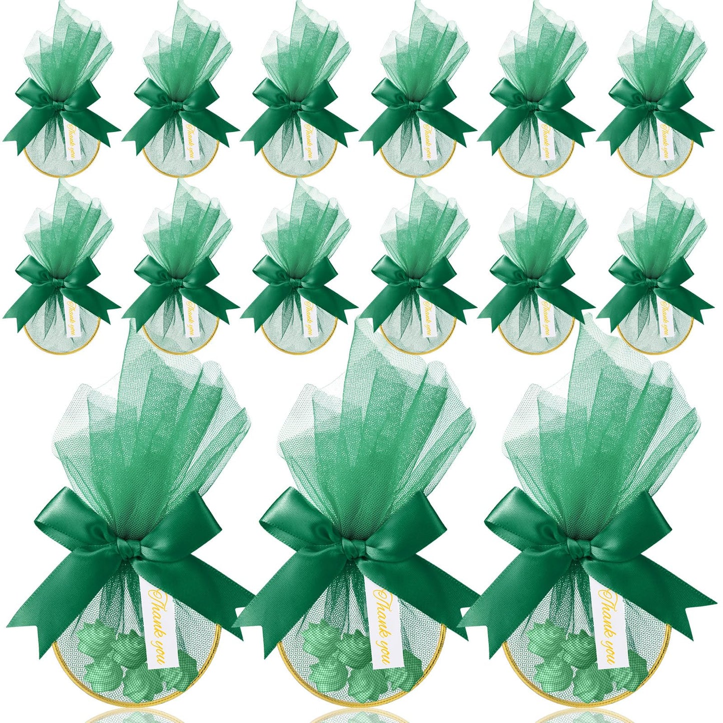 CPEGHDVM 50Pcs Organza Gift Bags, Christmas Thank You Gift Bags with Bow, Jewelry Pouches with Drawstring for Wedding Halloween Christmas Party Favor, 5.9 * 2.7in (Green)
