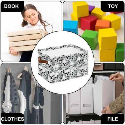Whaline Halloween Storage Basket with Handles Skull Floral Cube Storage Bin Foldable Fabric Container Organizer Box for Home Office Dorm Closet Shelf Toy