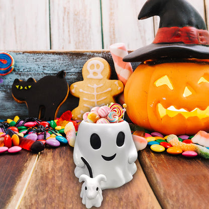 Dvehdbay Halloween Ghost Walking Dog - White Ghost Bucket, Ghost Planter, Ghost Bucket Vase, Halloween Ghost Decor with Ghost Walking Dog, Ghost Candy Bowl Bucket for Home Decor, Outdoor Decoration
