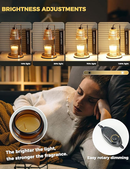 GODONLIF Gold Candle Warmer Lamp with Cycle Timer, Birthday Gifts for Women Mom Her, House Warming Gifts New Home Room Decor, Wax Melt Warmer for Jar Candles with 2 Bulbs