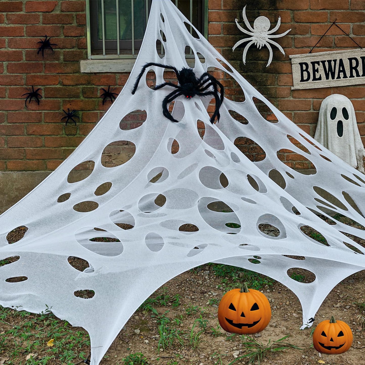 ComfyKit 820 Sqft Halloween Giant Spider Web Decorations Outdoor,Stretchy Beef Netting,Cut-Your-Own Beef Cloth Spider Web for Halloween Indoor Outdoor Decor