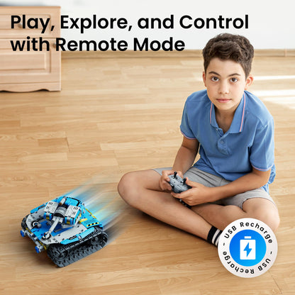 Sillbird Robot Building Kit with Remote Control STEM Gifts for Boys Ages 8-12, Technic Coding Robotic Toys for Kids Birthday, Build 5in1 Models with 488 Pieces - Blue
