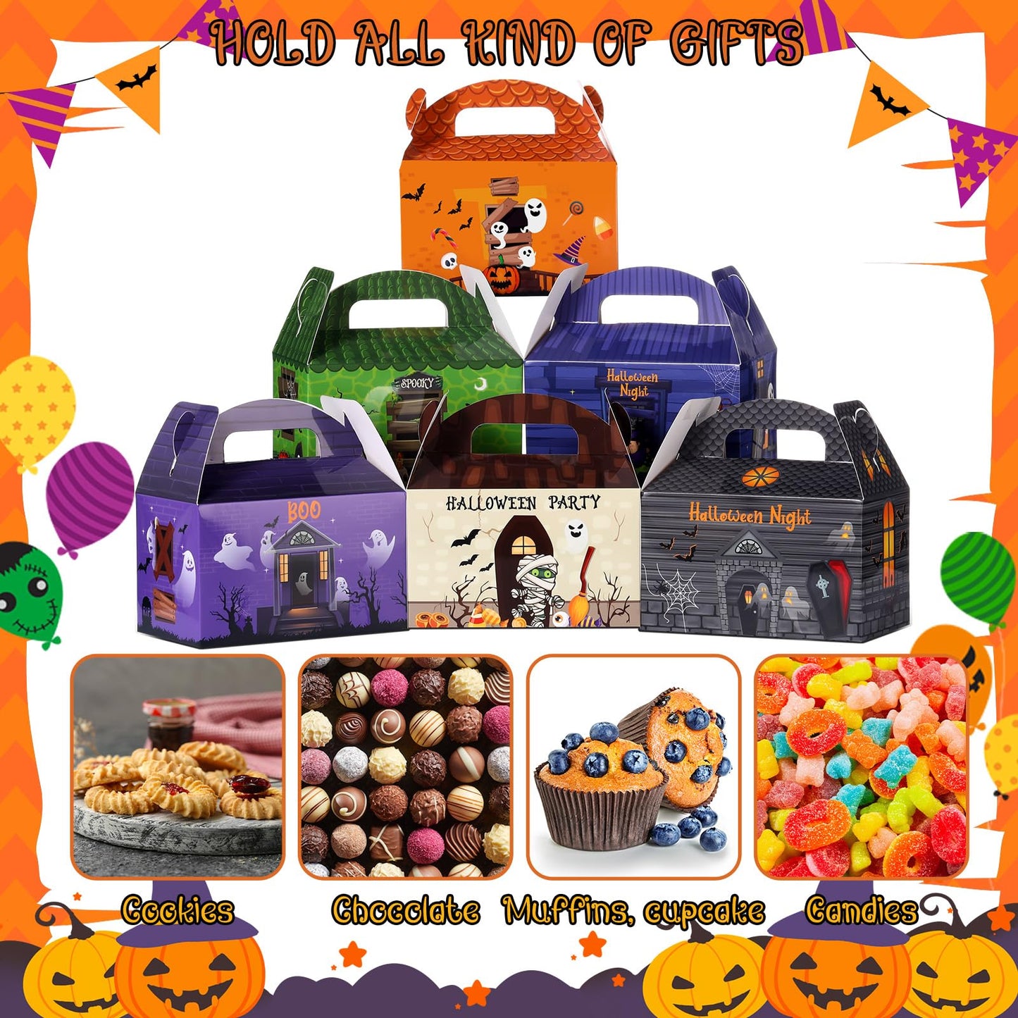 TaoBary 24 Pieces Halloween Candy Treat Box Set Halloween Goodie Boxes Favors Boxes for Birthday Treat Cookies Goodie Box Supplies(House Style)