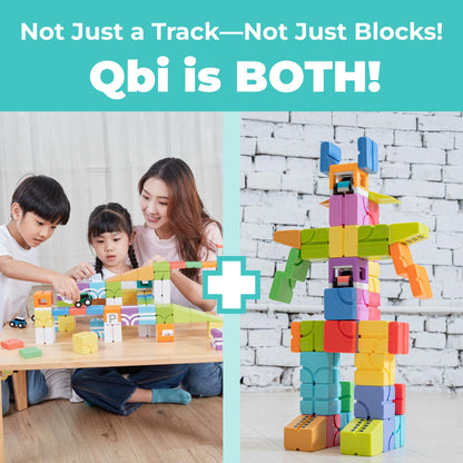 QBI Magnetic Building Blocks Car Track Set, STEM Building Toys for Kids Ages 4-8, Magnetic Cubes with 2 Push-and-Go Cars, Ramps & Track Plates, Montessori Birthday Gift (46PCS)