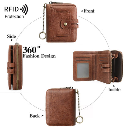 GOIACII Wallets for Women RFID Blocking Soft Leather Coin Purse Bifold Small Credit Card Holder Brown