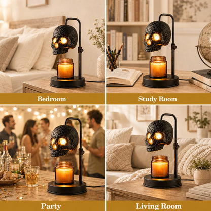 Skull Candle Warmer Lamp with Timer and Dimmer, Gothic Candle Holder Height Adjustable with 2 Light Bulbs,Black Spooky Gothic Home Decor,Halloween Witchy Gifts