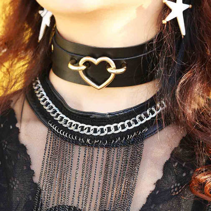 eYLun Women Leather Necklaces Collar Choker Heart Punk Rock Adjustable Collar Necklaces Blue