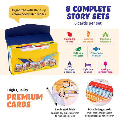 Sequence for Kids Cards, Speech Therapy Materials, Homeschool SEL, Autism, Tell A Story Picture Cards, Social Skills, Picture Cards, ESL, ELL