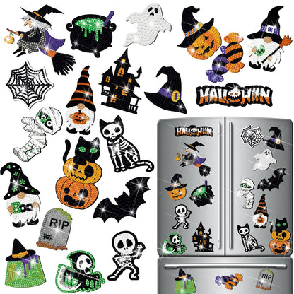 Zonon 20 Pcs Halloween Diamond Painting Refrigerator Magnets Diamond Art Kits Fridge Magnets Sticker for Fridge Whiteboards Car Mailbox Decor Halloween DIY Craft