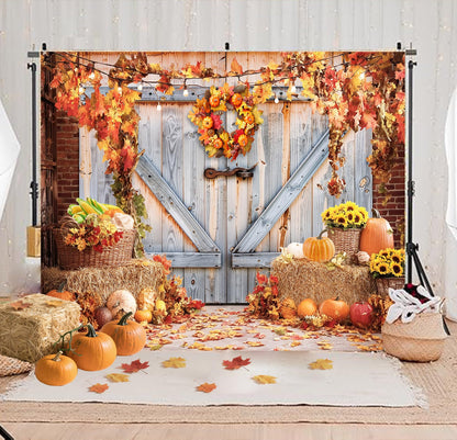 Fall Photo Backdrops for Photography, Pumpkin Thanksgiving Backdrop for Photoshoot, Orange Maple Leaves Harvest Friendsgiving Decorations 10x8ft