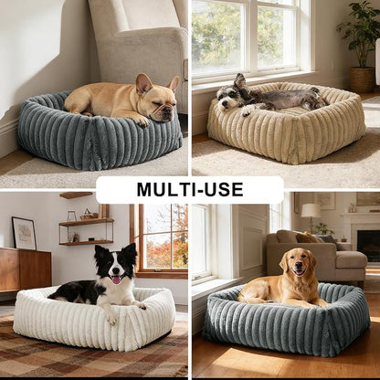 FURTIME Dog Bed for Small Medium Dog, Washable Orthopedic Pet Bed with Removable Cover, Rectangle Soft Calming Sleeping Puppy Bed Durable Pet Cuddler with Anti-Slip Bottom, Grey, M (25"x21"x7")