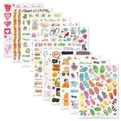 Current Year-Round Themed Sticker Variety Pack - 12 Sheets, 178 Assorted Stickers for Kids, Teachers, School, Scrapbooking, Journals, Monthly Planners, Calendars, Holiday Crafts & Greeting Cards