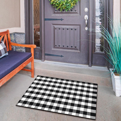 Drydiet Black and White Checkered Area Rug 27.5" x 43" Cotton Woven Washable Buffalo Plaid Outdoor Rug for Layered Door Mat Farmhouse Front Porch Entryway Indoor Outdoor
