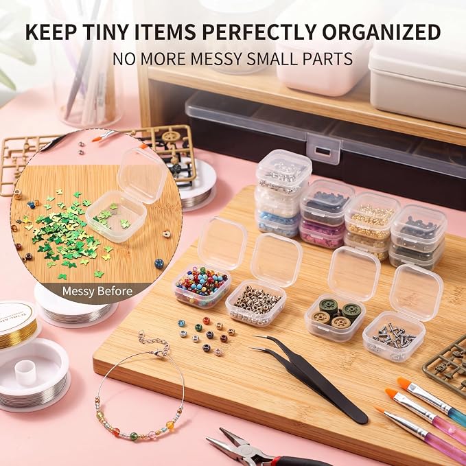 Jetec 6 Pieces Mini Plastic Clear Beads Storage Containers Box for Collecting Small Items, Beads, Jewelry, Business Cards, Game Pieces, Crafts (1.4 x 1.4 x 0.7 Inch)