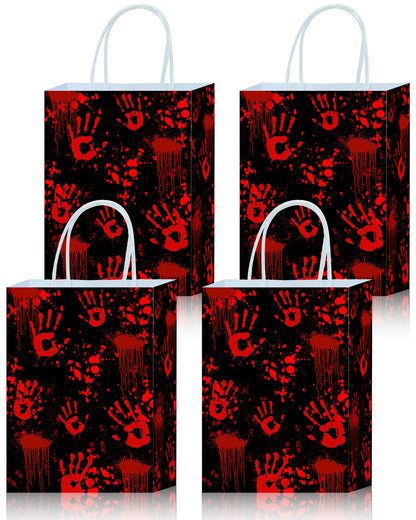 Roselush 16Pcs Bloody Goodie Gift Bags - Horror Bloody Handprint Party Favor Treat Bags for Bloody Birthday, Scary Movie Birthday Decorations, Serial Killer Halloween, Slasher Party Decorations
