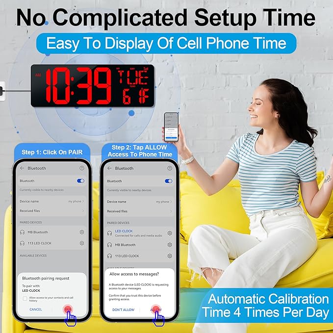 17.2" Large Digital Wall Clock with Bluetooth Auto Sync Time Big Timer | Led Digital Clock Large Display,11 RGB Color,Auto Dimming/DST, with Remote Control for Home Classroom Gift for Mom Dad