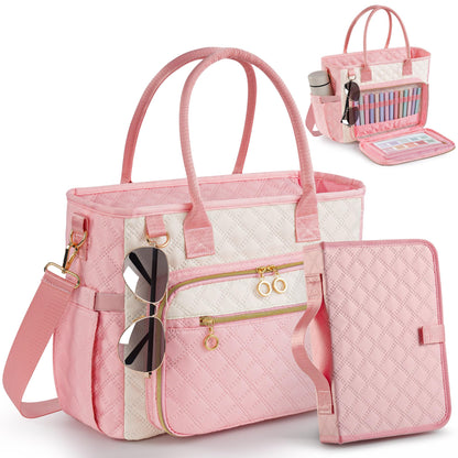 Large Bible Bag with Bible Cover Case for Women，Church Tote Bag Travel Bag Diaper Bag with Shoulder Strap for Teachers, Nurses, Moms, Bible Lovers (Pink)